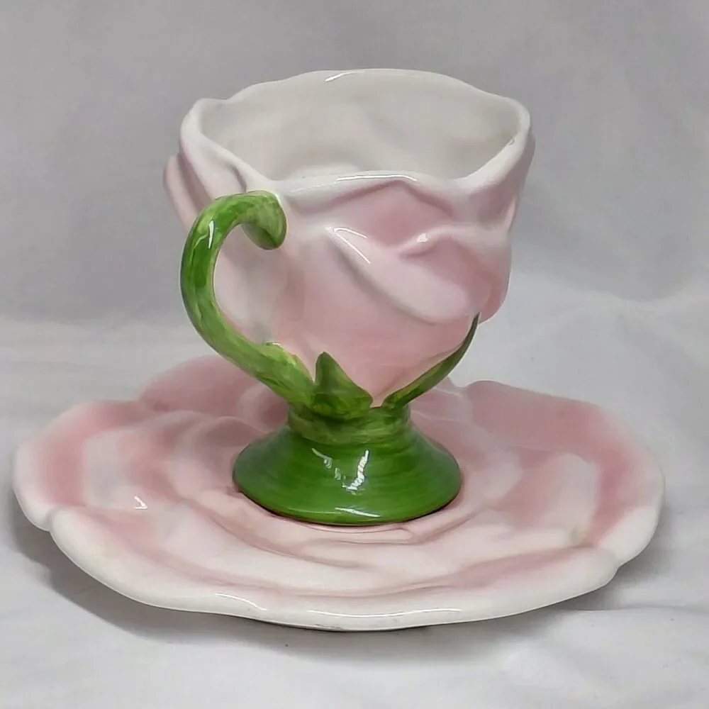 Vintage Pink Rose Ceramic Teleflora Gift Cup & Saucer Set